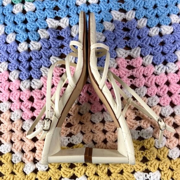 Marc Fisher Cream Off White Quilted Strappy Sandals Heels Hamora 7 M Square Toe - Picture 9 of 11